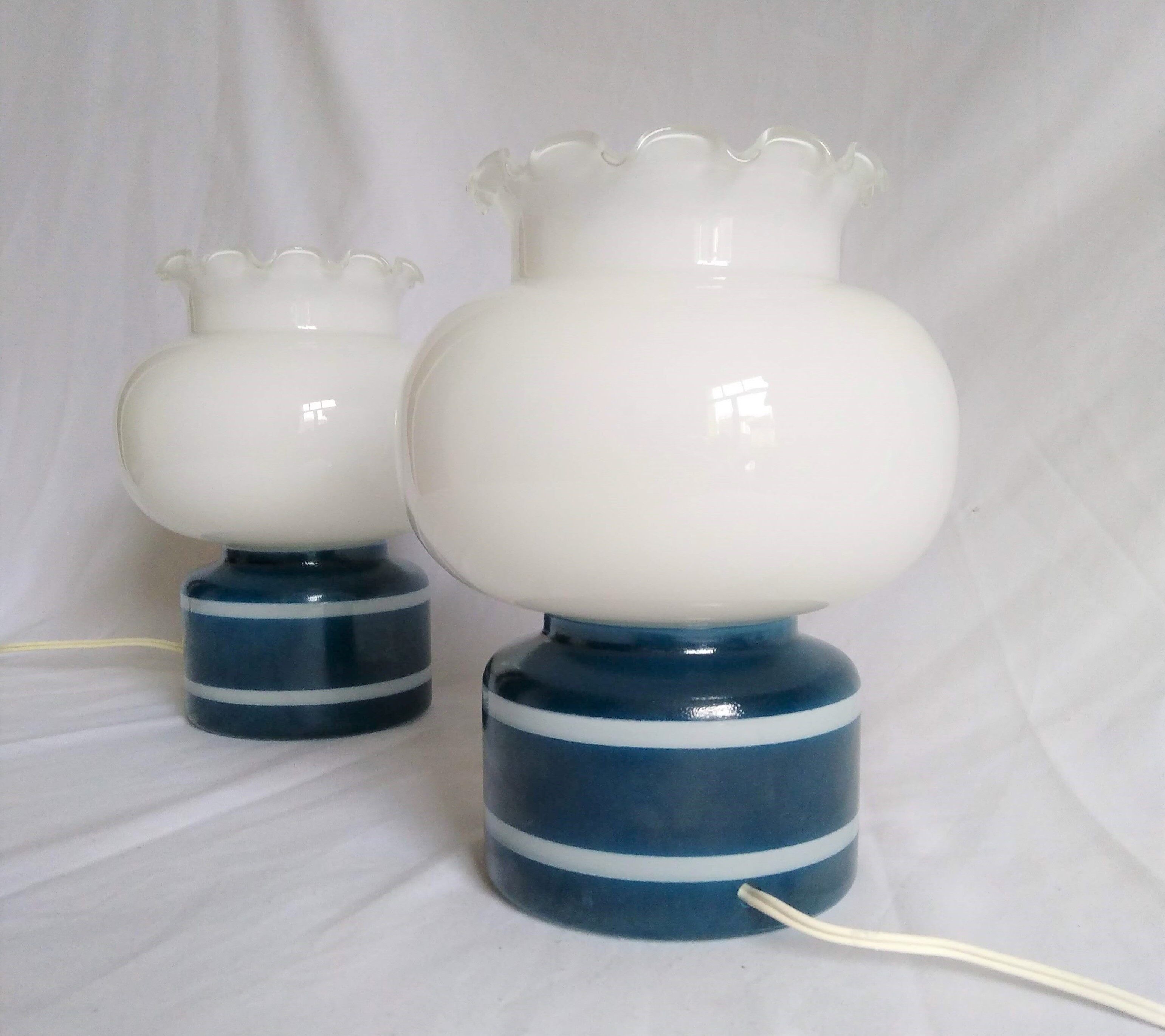 Pair of duck blue and white opaline lamps