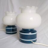 Pair of duck blue and white opaline lamps