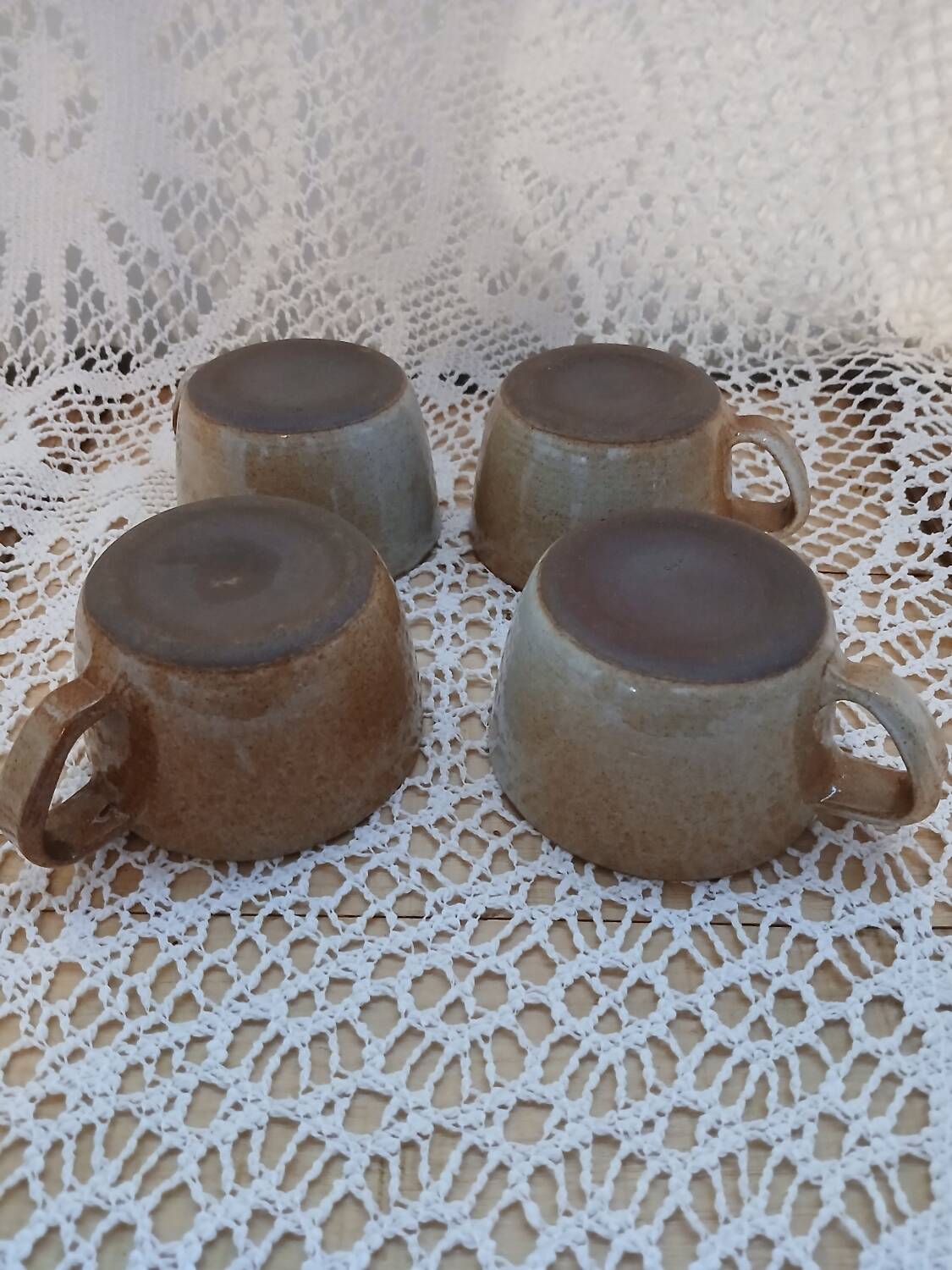 4 antique glazed stoneware cups