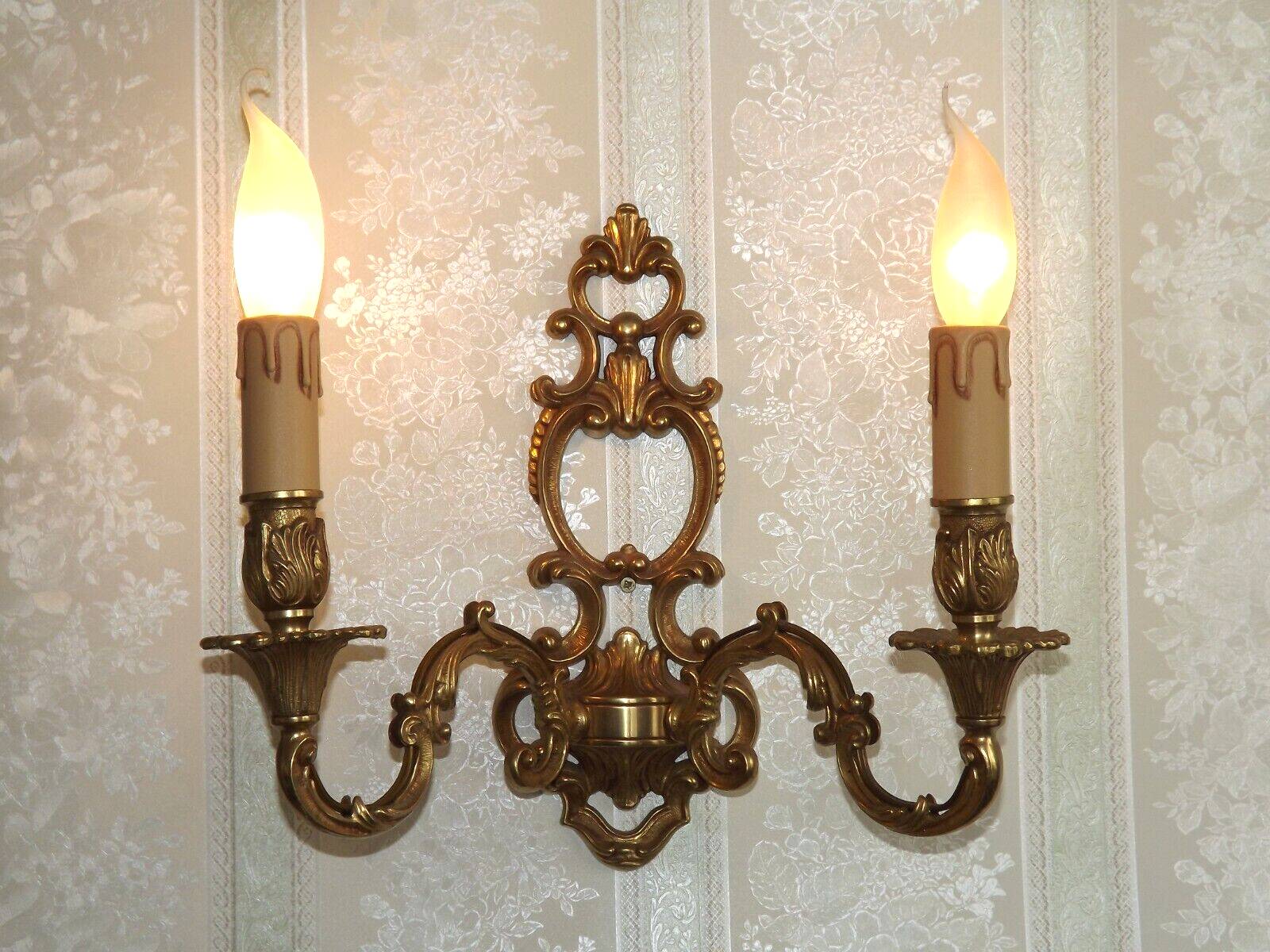 Large Vintage French Bronze Open Back Design Leaf Detail Double Wall Light 4740