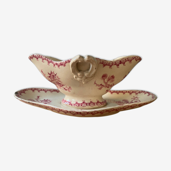 Saucière XIXème porcelaine opaque de Gien, modèle Chardons