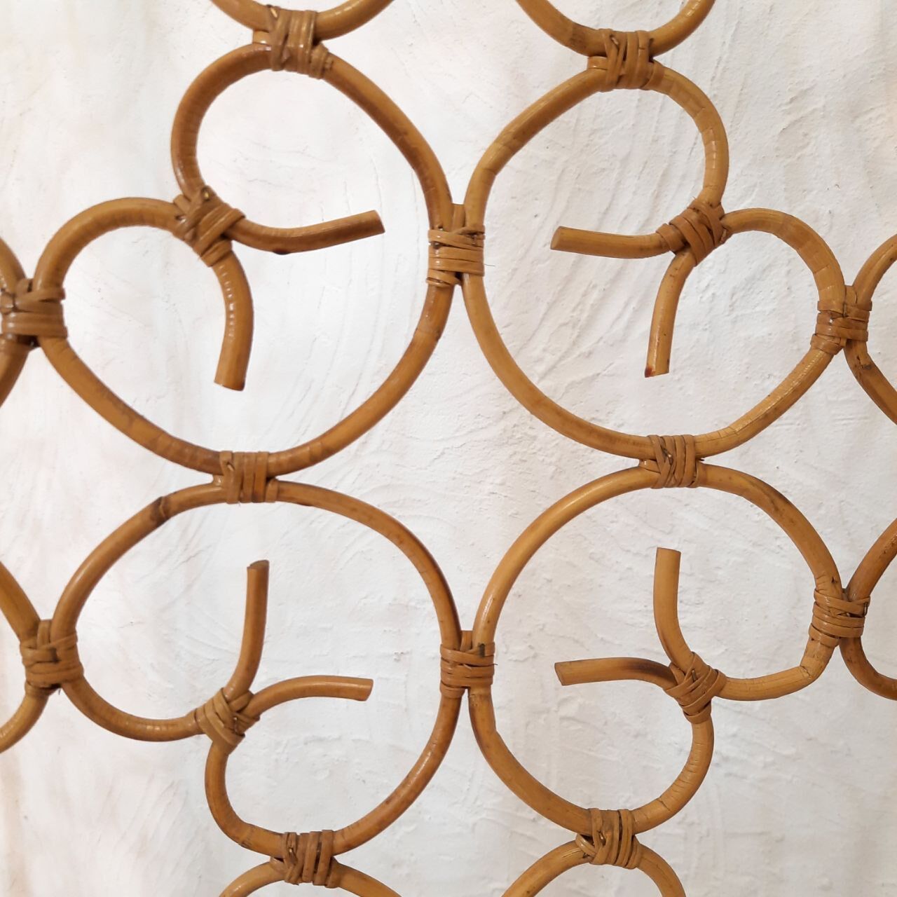 Vintage screen made of bamboo, wicker and leather