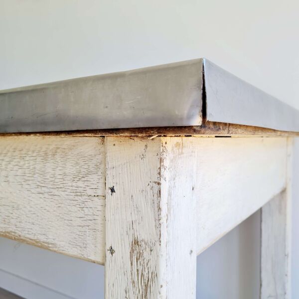 Table de métier en bois et zinc