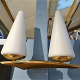 Set of 3 brass and teak Arlus wall light 1960