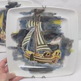 Lot 2 assiettes guy trevoux voilier bateau vaisseau guerre