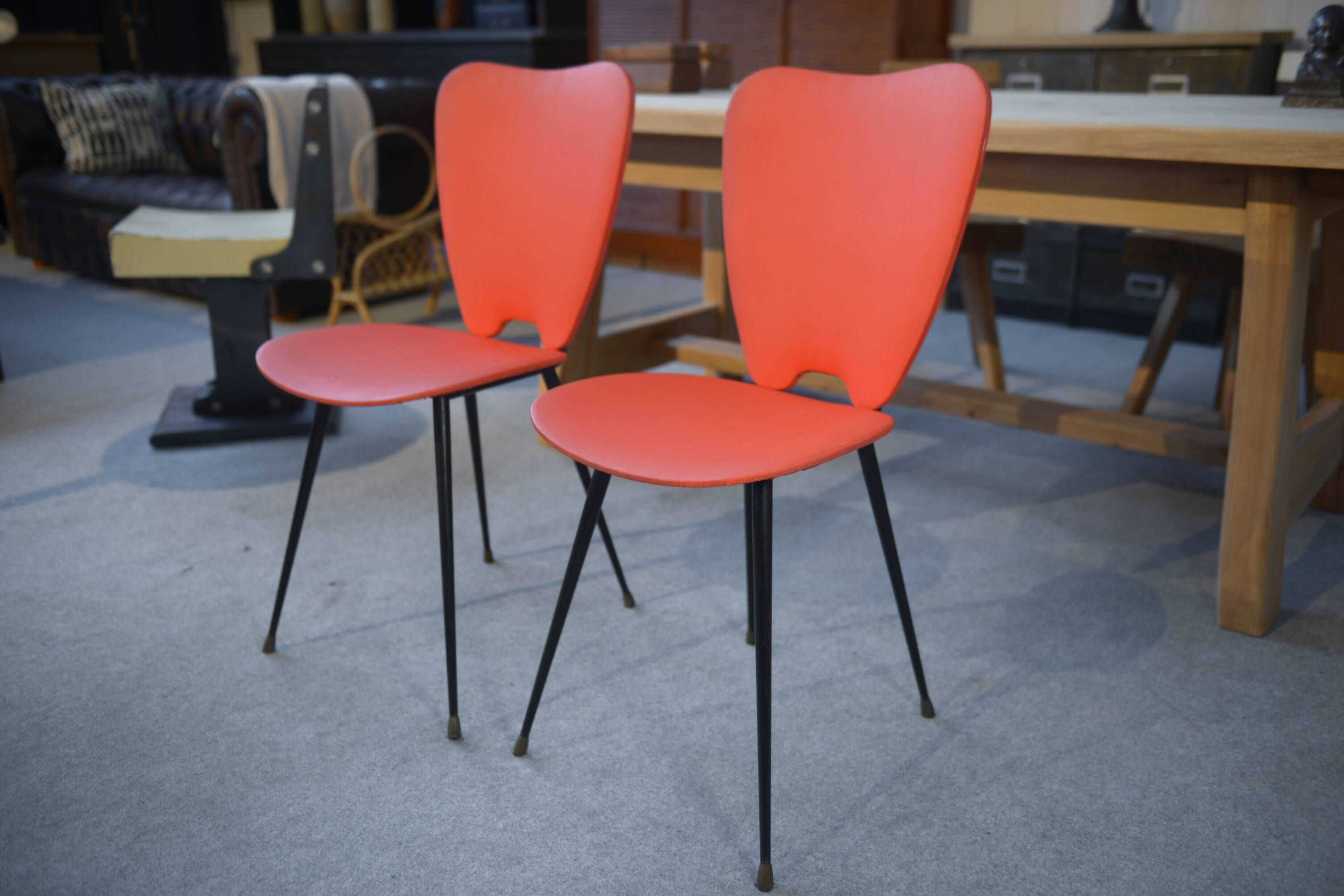 Set of 2 red leatherette chairs from the 1960s