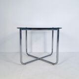 Glass and chrome side table by Mies Van Der Rohe for Knoll, 1970