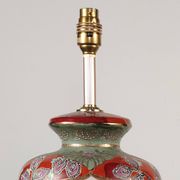 Pair Of XL Vintage Hand-Painted Chinese Floral Pottery Lamps