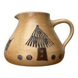 Mid-century German ceramic studio pitcher with owl motif by Heinz Theo Dietz, 1960s.