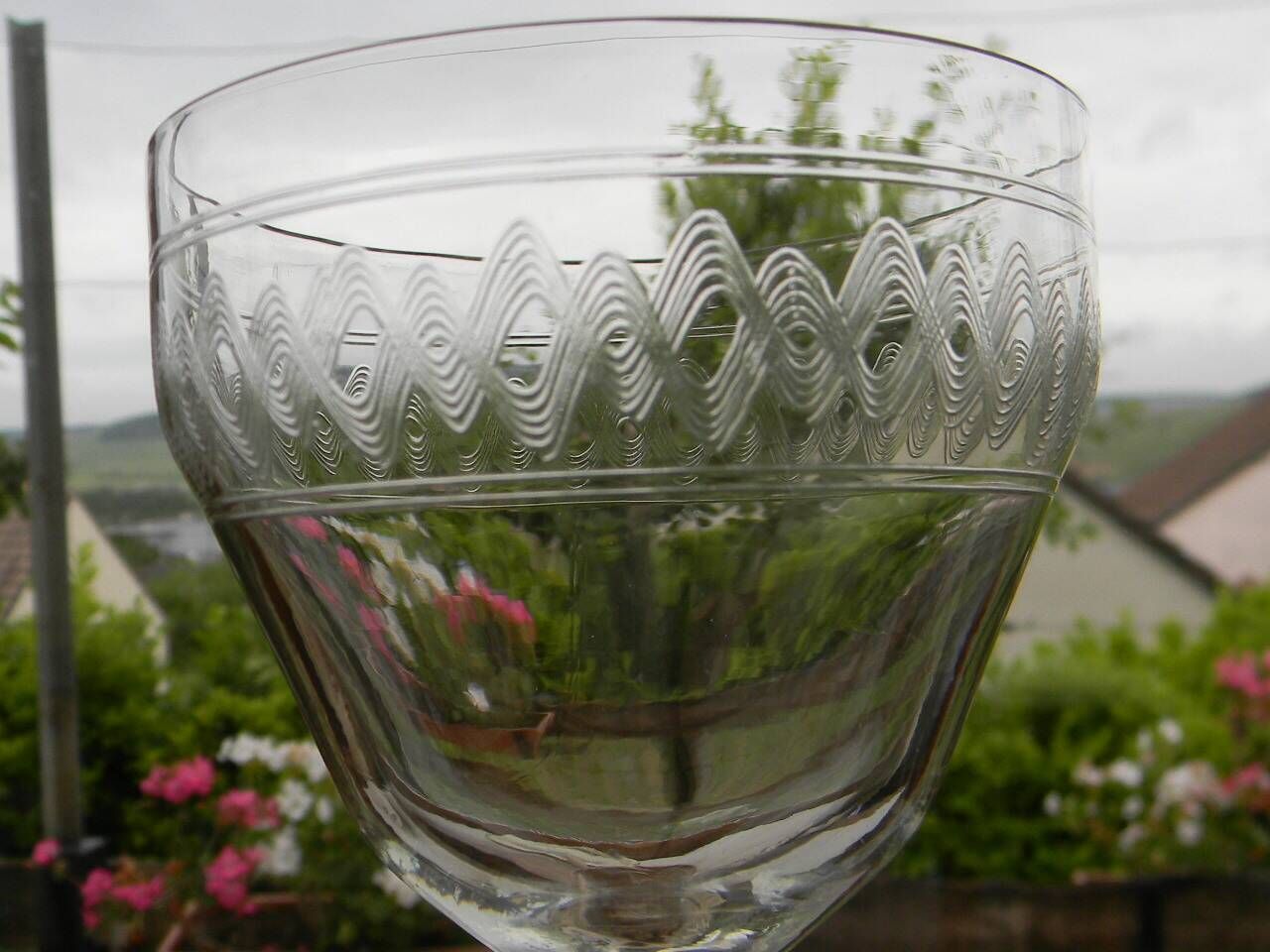 Set of 5 antique water glasses in engraved frieze glass.