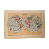 Lithograph engraving world map of 1922