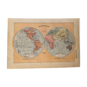 Lithograph engraving world map of 1922