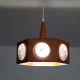Vintage Scandinavian teak and glass pendant light 1960