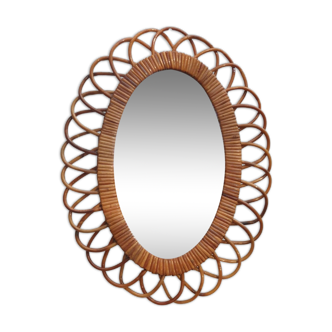 Oval Rattan Flower Mirror