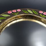 Small round mirror in earthenware- Cherry enamelled decoration - circa 1970