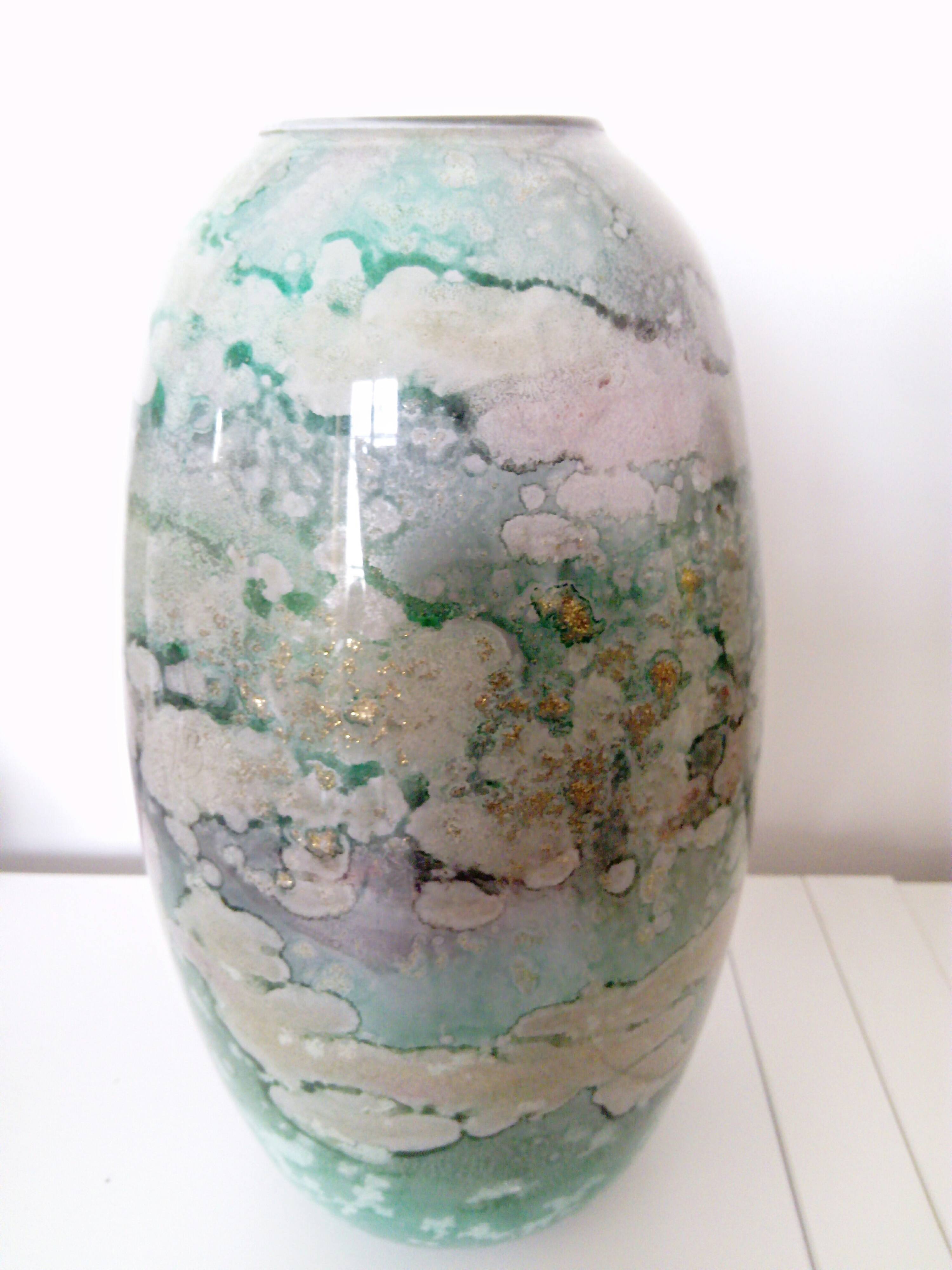 Large lacquered glass vase signed Jean-Noêl Bouillet