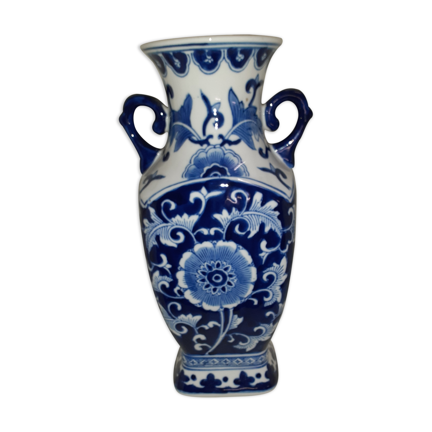 Floral blue decor Asian vase