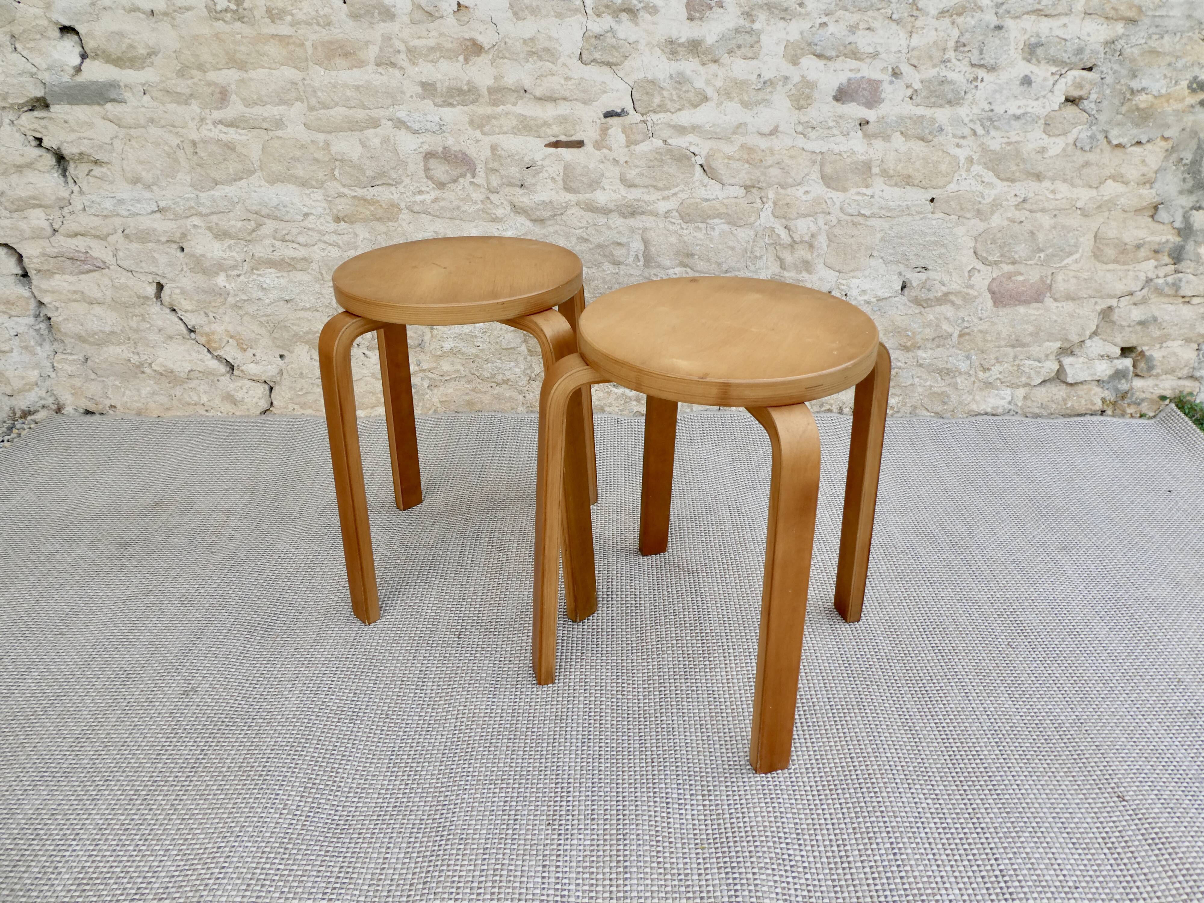 Pair of light wooden stools, 60s