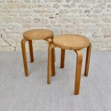 Pair of light wooden stools, 60s