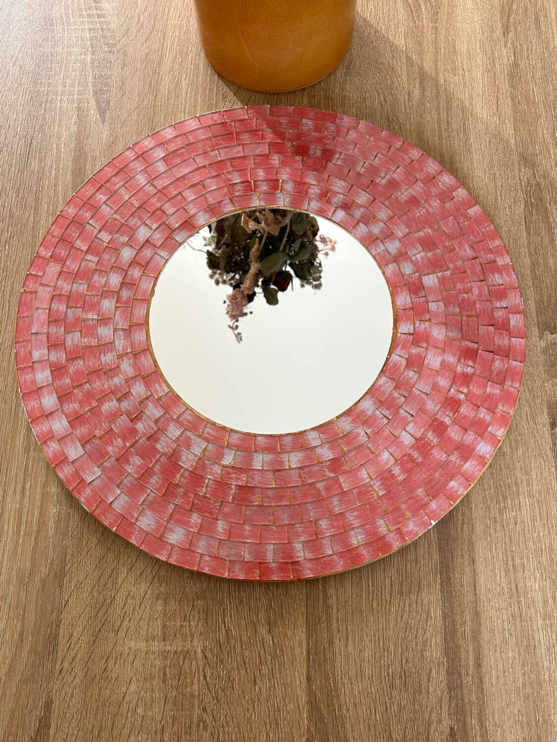 Vintage pink ceramic mirror