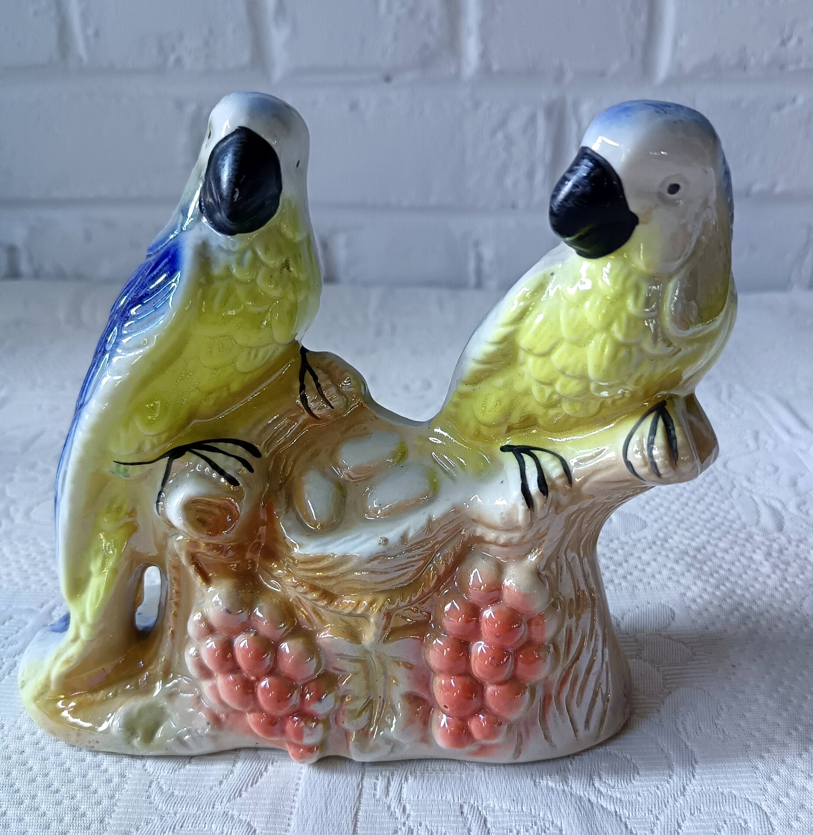 Vintage kitsch iridescent porcelain bird statuette