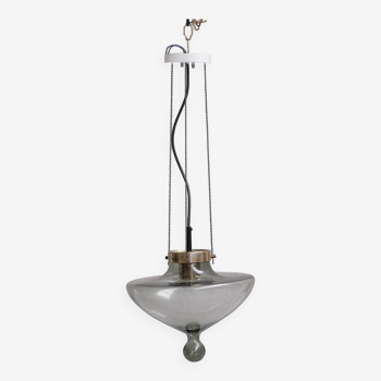 Smoked Glass and Brass RAAK Pendant Light (2 Available)