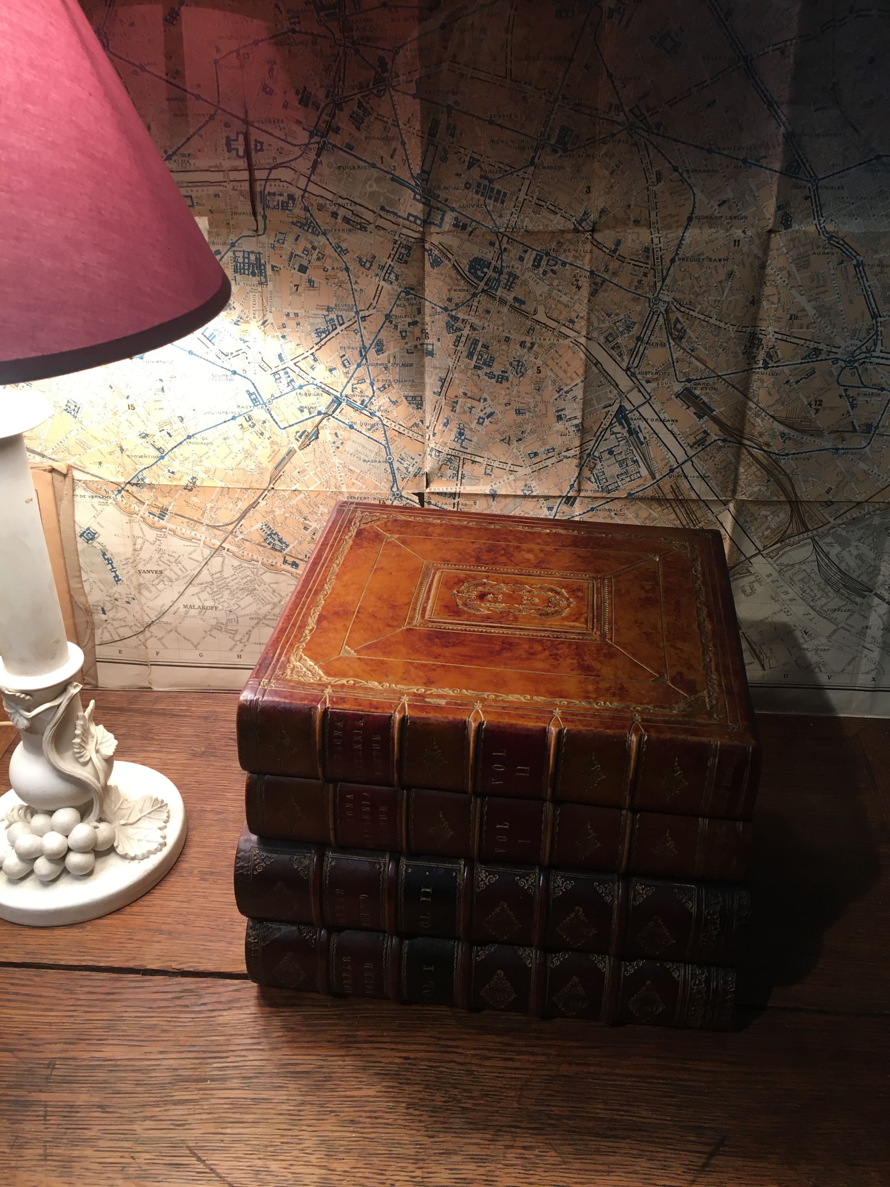 Stacked book ice bucket made of wood and leather