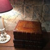 Stacked book ice bucket made of wood and leather