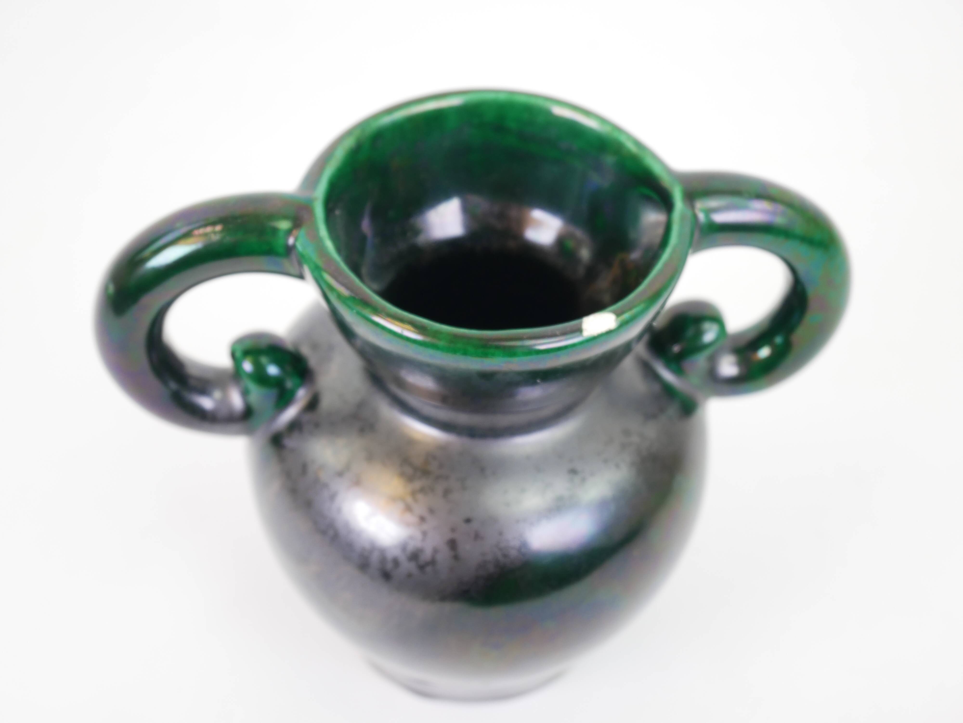 Black and green ceramic vase