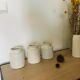 3 white jars, stained in glazed earth