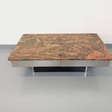 Vintage granite, chrome metal and black melamine coffee table with bar