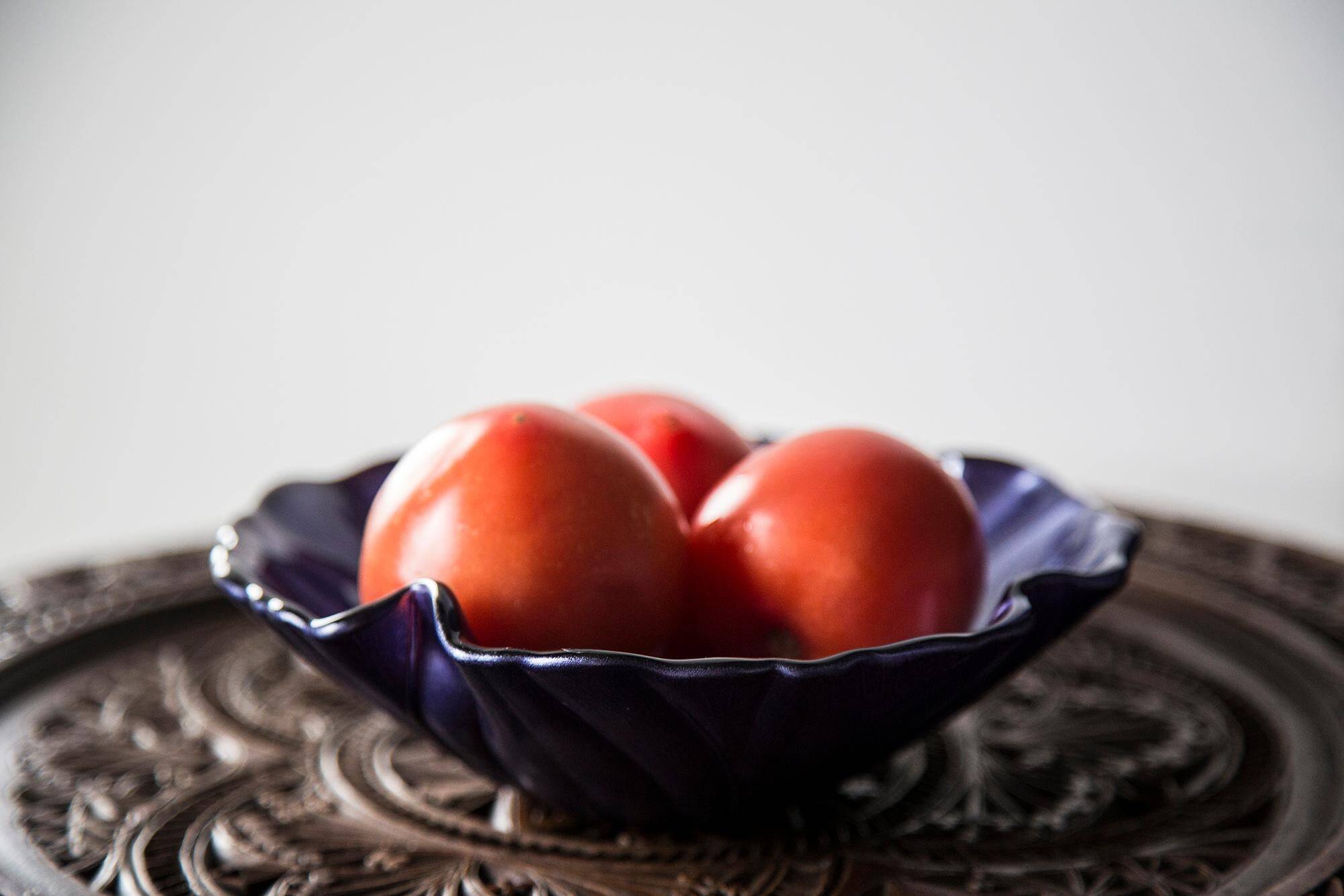 Vintage decorative glass plate in purple with flower pattern, Italy, 1960s.