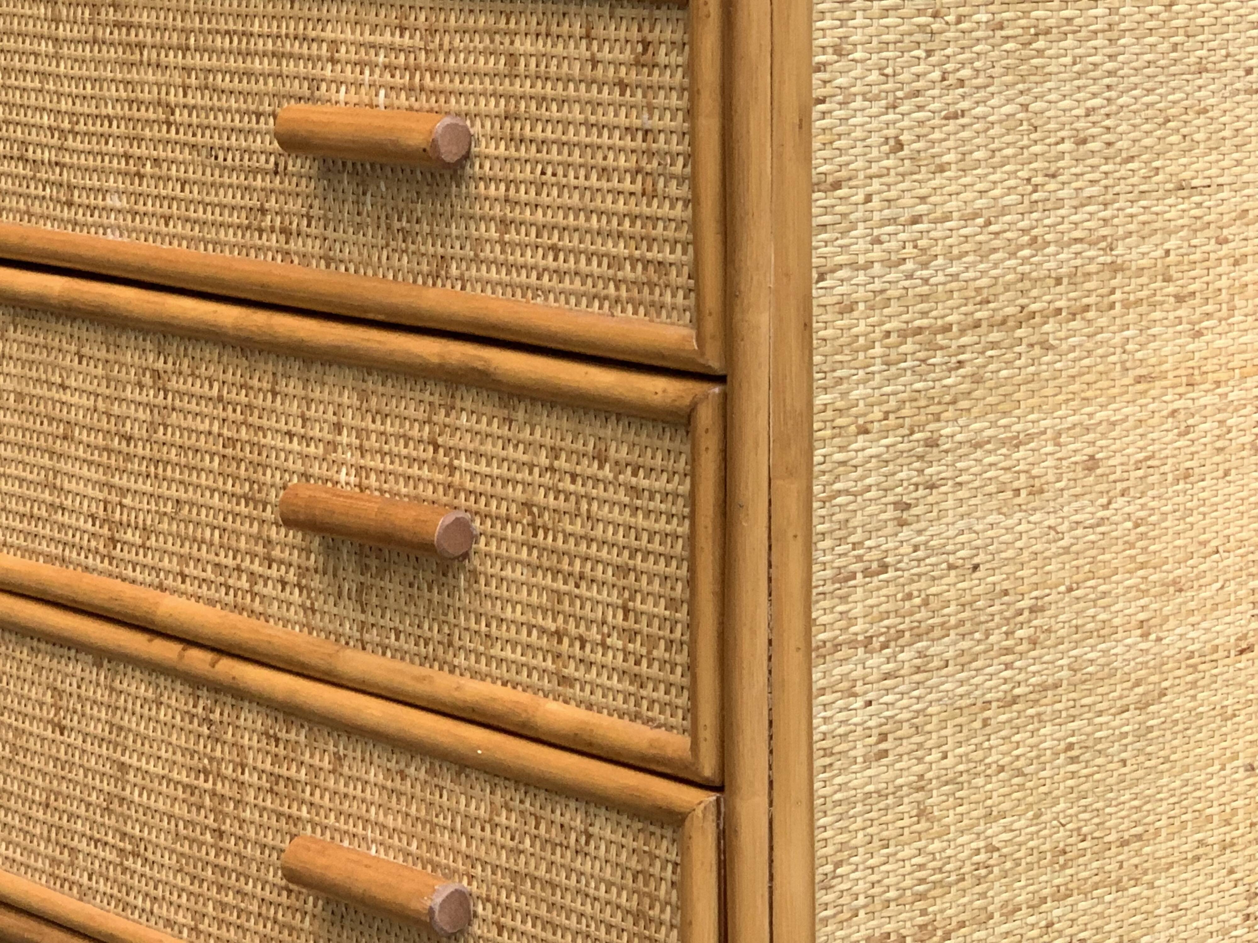 Vintage rattan and woven wicker chest of drawers 1970