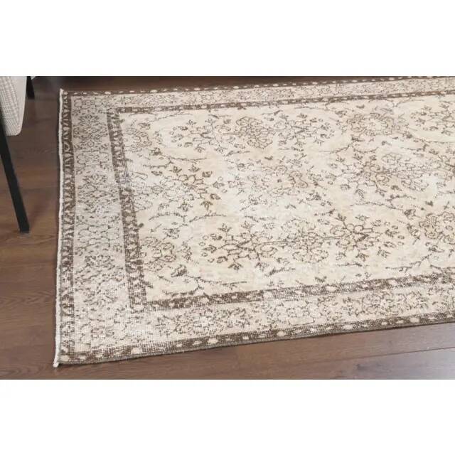 Vintage Turkish Oushak Handmade Wool Cotton Beige Area Rug 113x205