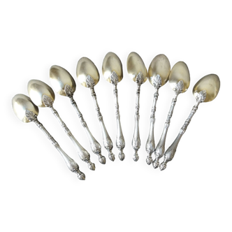 Series of 9 small spoons in sterling silver and vermeil