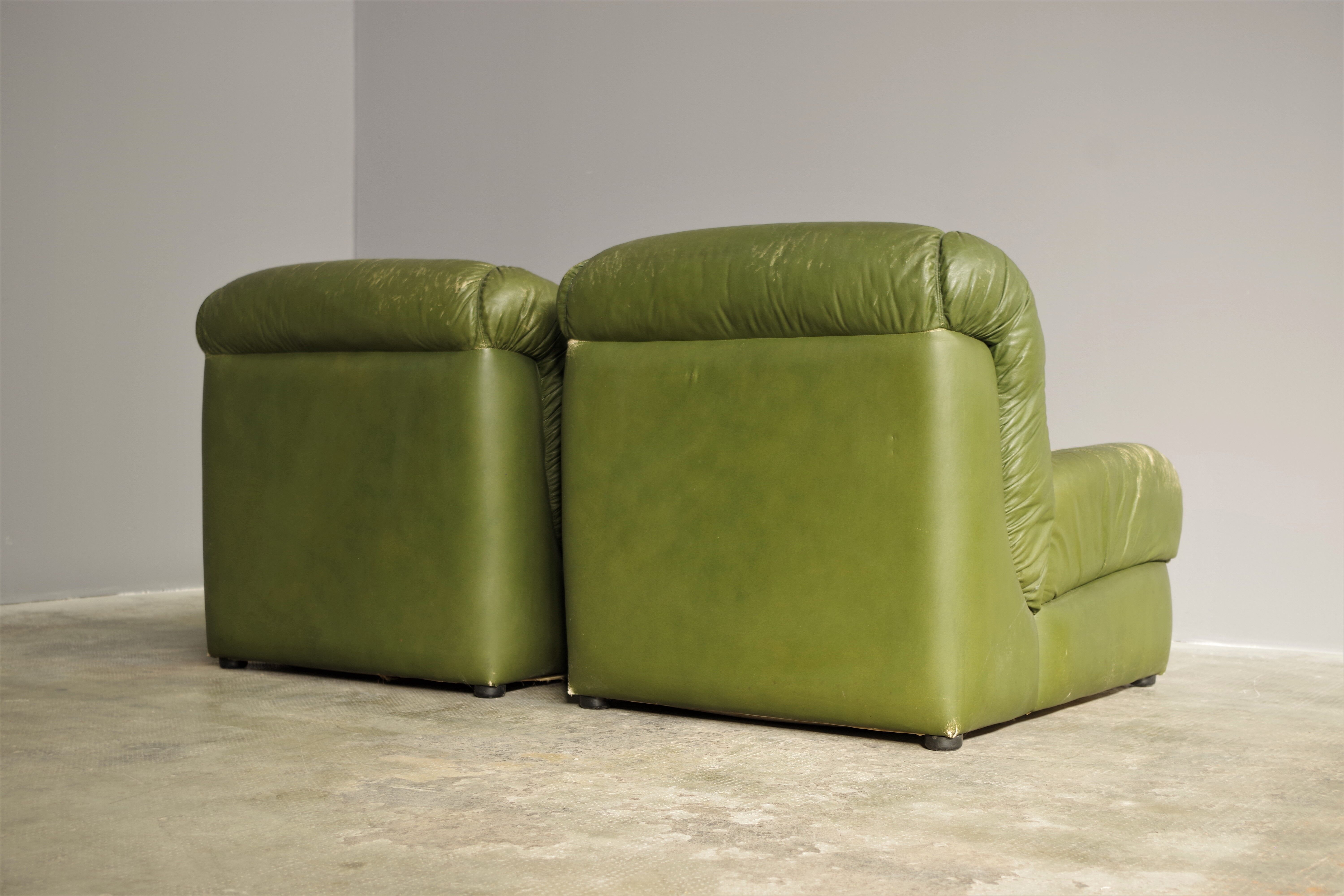 Green eco-leather armchairs, 1970s