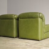 Green eco-leather armchairs, 1970s