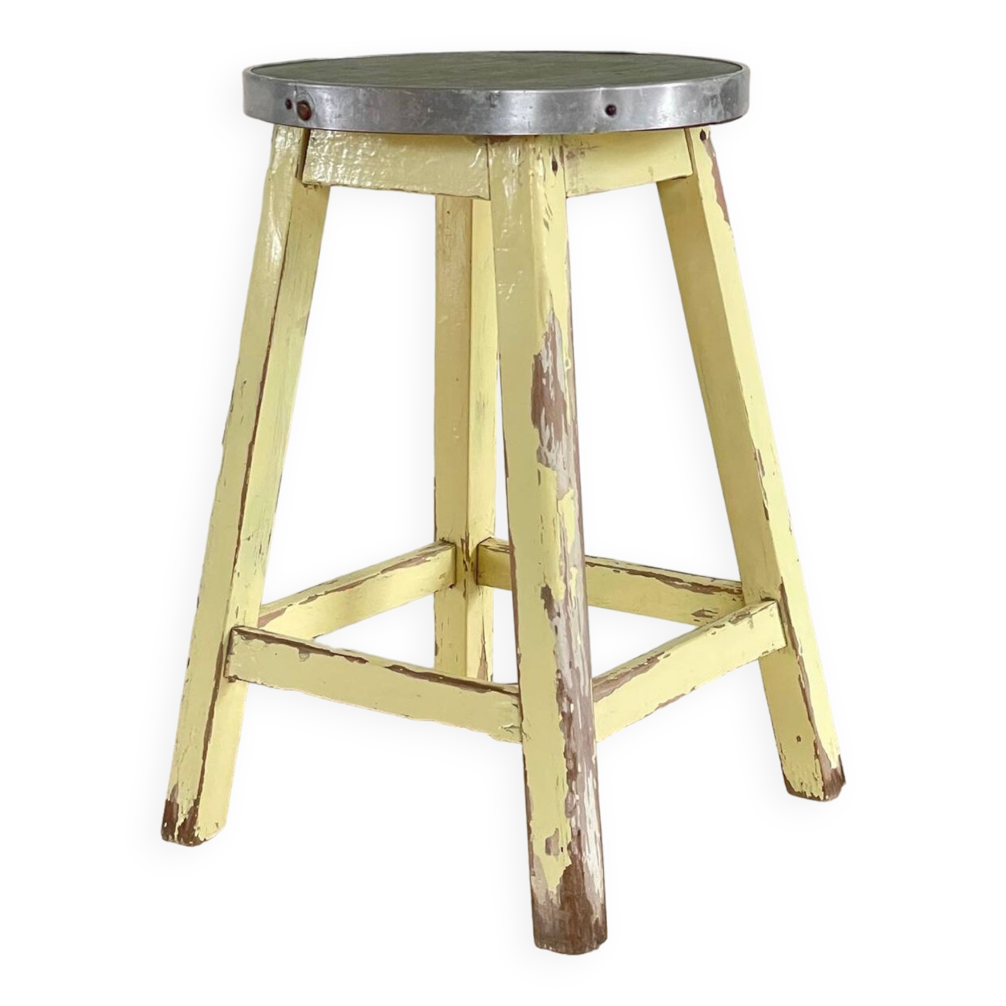 Vintage stool in solid oak green seat