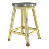 Tabouret vintage en chene massif assise verte