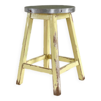 Vintage stool in solid oak green seat