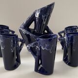 Ceramic orangeade service in ultramarine blue, workshop 59 - Vallauris -