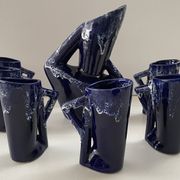 Ceramic orangeade service in ultramarine blue, workshop 59 - Vallauris -