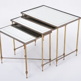 Set of Three Hollywood Regency Brass an Glass Nesting Tables Maison Jansen Style