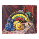 Le panier de laine, nature morte signée Camille Mouret