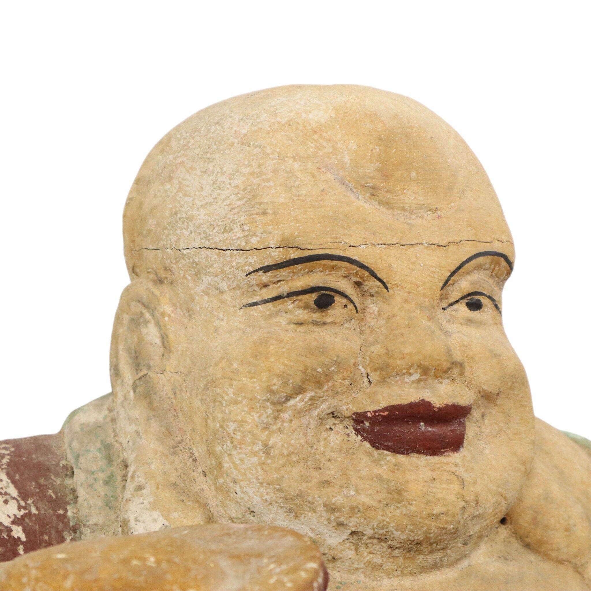 Large XL Polychrome Wooden Laughing Buddha Statue 47 cm