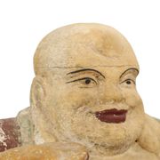 Statue en bois polychrome de Bouddha rieur XL