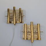 Pair of Hans-Agne Jakobsson wall lights in brass and pressed glass