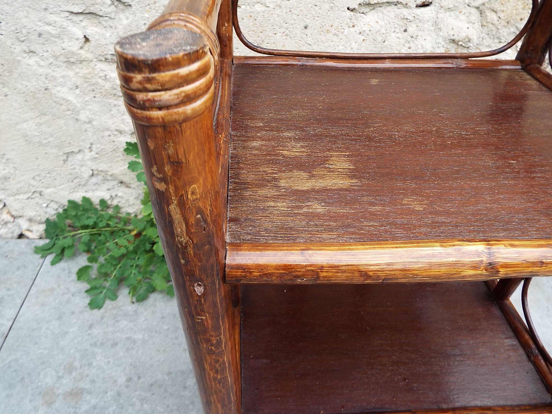 Rattan and bamboo bedside shelf