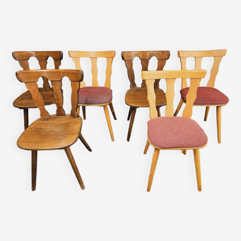 Set of 6 mismatched Baumann style bistro chairs from the 1970s