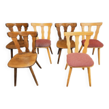 Set of 6 mismatched Baumann style bistro chairs from the 1970s